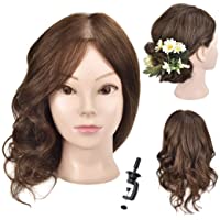 Cabeza de maniquí de 18 pulgadas para entrenamiento- 100% cabello humano- para cosmetología- peluquería- cabeza de…